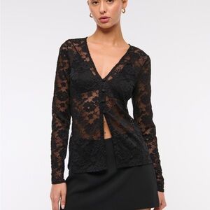 Abercrombie & Fitch Long Sleeve Lace Button Through Top Size XS in Black